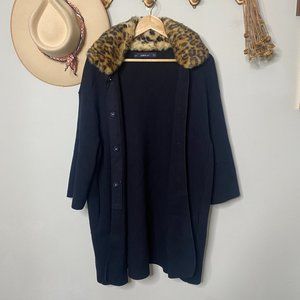 Zara Cardigan Sweater Coat Cardigan  Leopard Fur Collar Black